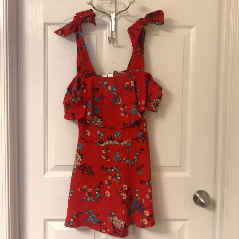 Red floral romper
